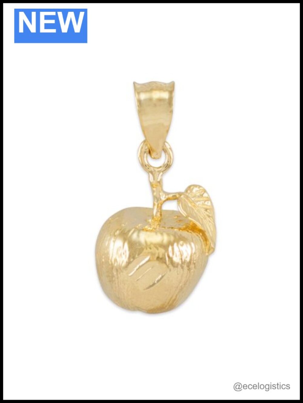 Polished 14k Yellow Gold Leaf and Fruit Charm Apple Pendant